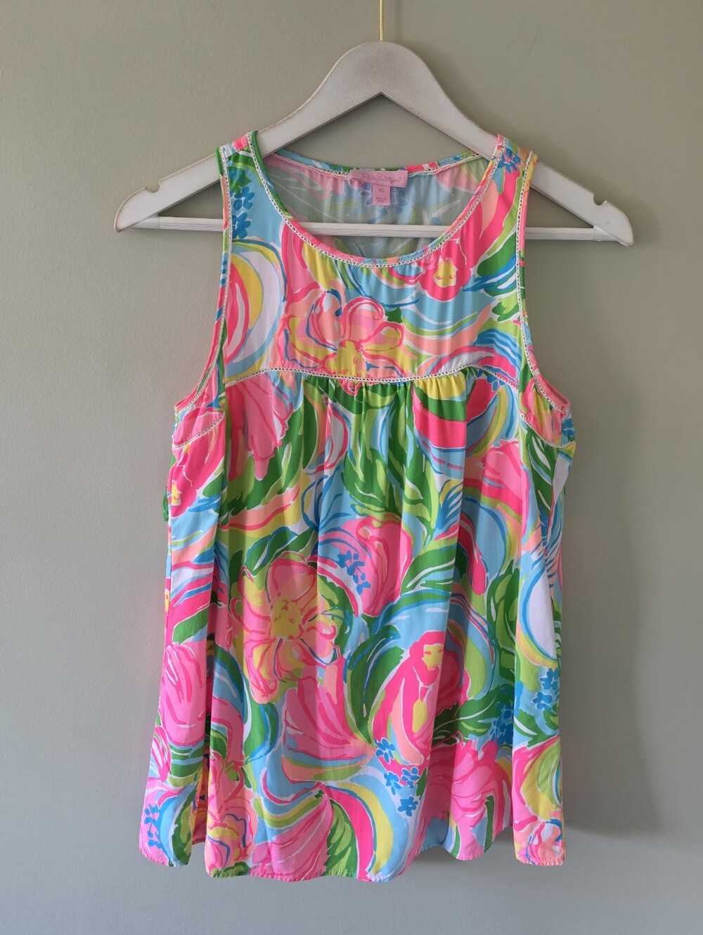 Lilly Pulitzer XS Tropical Neon Multicolor Summer So A Peeling Babydoll Top - Picture 2 of 14